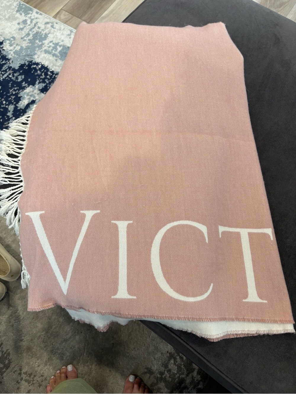 Victoria's Secret Oversized Wrap/Scarf Pink with White Logo and Fringe